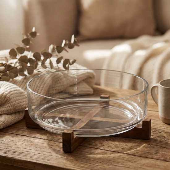 Glass Bowl & Wooden Base